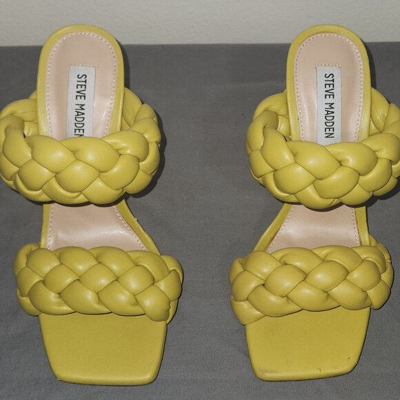 Steve Madden Yellow Braided Slip In Heels - Picture 1 of 8